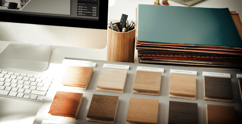 Wood and paint samples for a Denver Colorado interior design business project