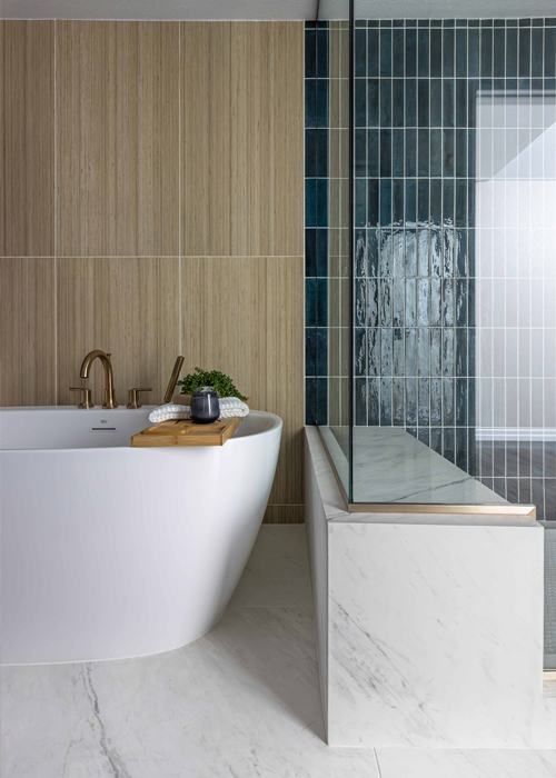Turquoise tile spa shower renovation, Denver luxury bathroom design